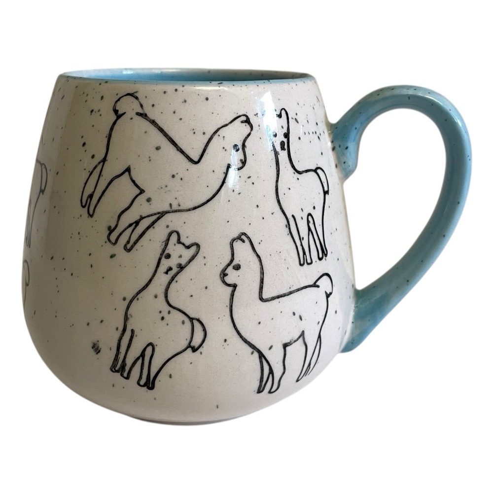 Meritage Llama Coffee Mug White Blue Speckled Ceramic
